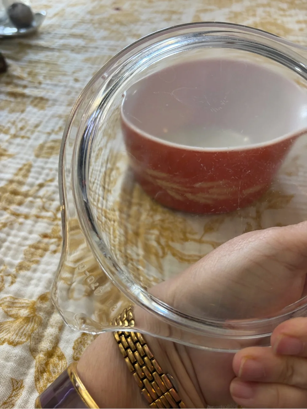 Pyrex “Autumn Harvest”Orange Wheat-Pattern Casserole with Clear Glass Lid